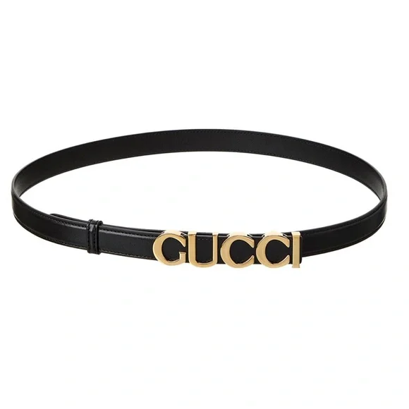 Gucci Black Leather Belt with Gold Lettering NEW with dust bag size 80 RARE - Picture 1 of 10